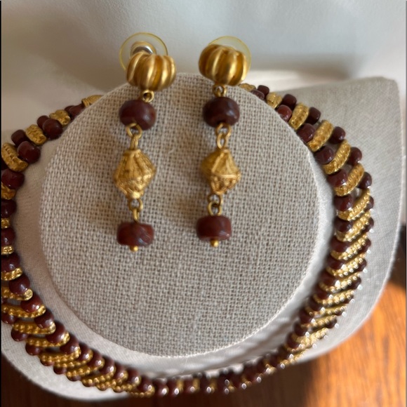 L.A. Cano Choker and Earring Set of 24k Gold  and Jasper Stones - Picture 8 of 16